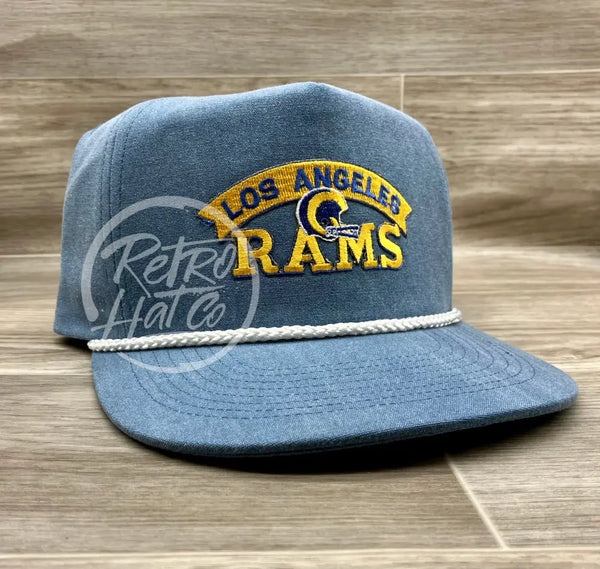 Vintage 90S Los Angeles Rams Patch On Sky/White Stonewashed Rope Hat Ready To Go