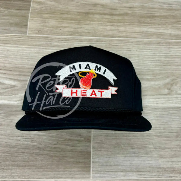 Vintage 90S Miami Heat Patch On Black Classic Retro Rope Hat Ready To Go