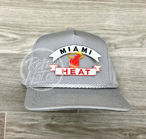Vintage 90S Miami Heat Patch On Gray Retro Rope Hat Ready To Go