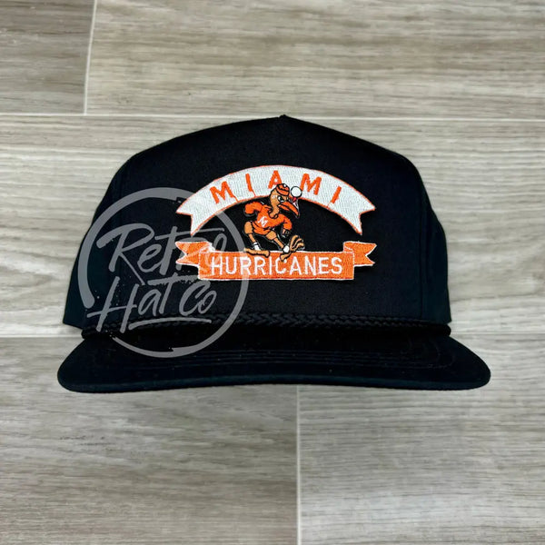 Vintage 90S Miami Hurricanes Patch On Black Classic Rope Hat Ready To Go