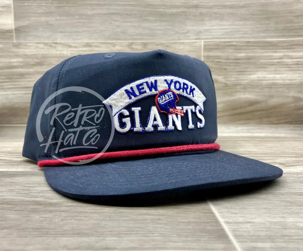 Vintage 90S New York Giants Patch On Navy Retro Hat W/Red Rope Ready To Go