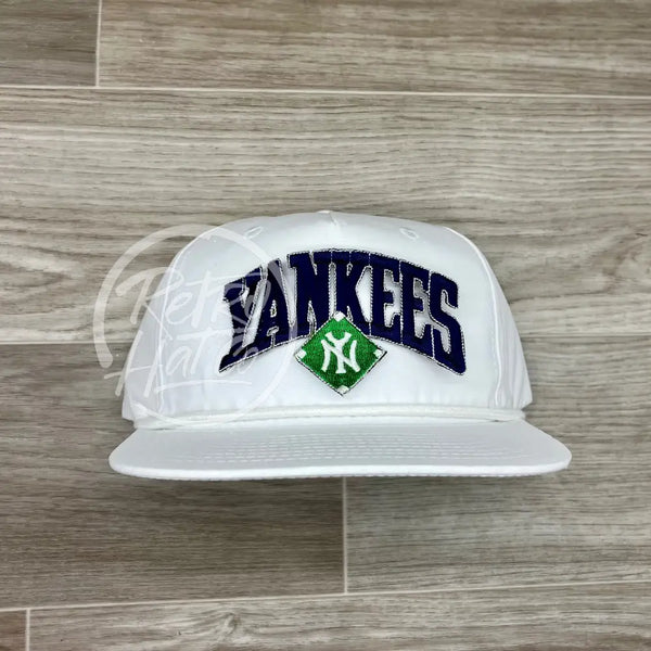 Vintage 90S New York Yankees (Navy Arch) Patch On Solid White Retro Hat Ready To Go