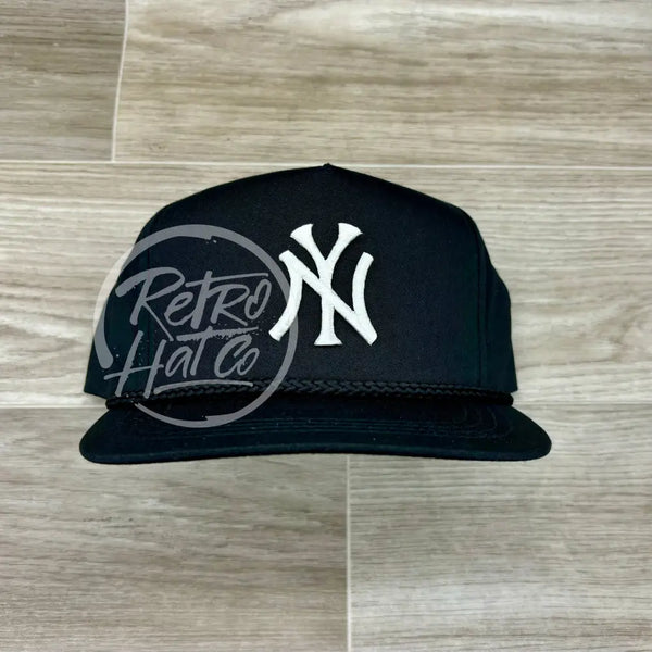 Vintage 90S New York Yankees (White Ny) Patch On Black Classic Rope Hat Ready To Go