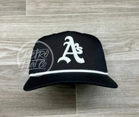 Vintage 90S Oakland As (White) Patch On Black Rope Hat W/White Ready To Go