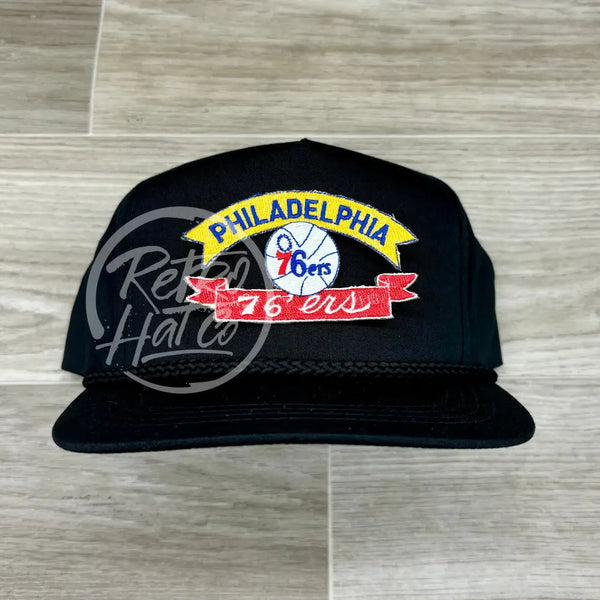 Vintage 90S Philadelphia 76Ers Patch On Black Classic Retro Rope Hat Ready To Go
