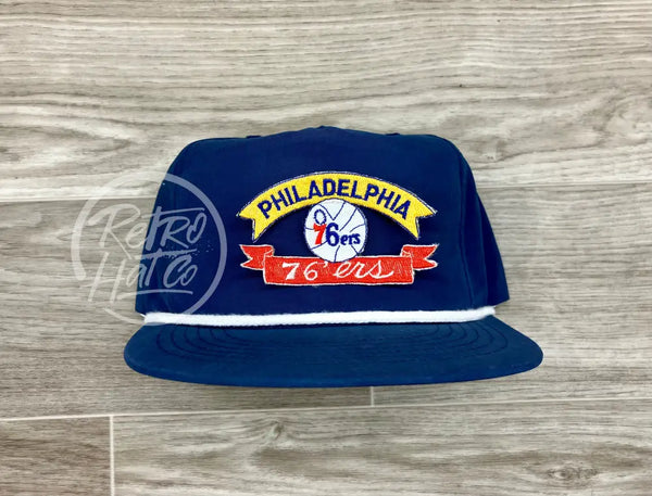 Vintage 90S Philadelphia 76Ers Patch On Blue Poly Rope Hat Ready To Go