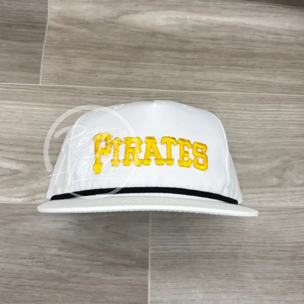 Vintage 90S Pittsburgh Pirates Script Patch On White Retro Hat W/Black Rope Ready To Go