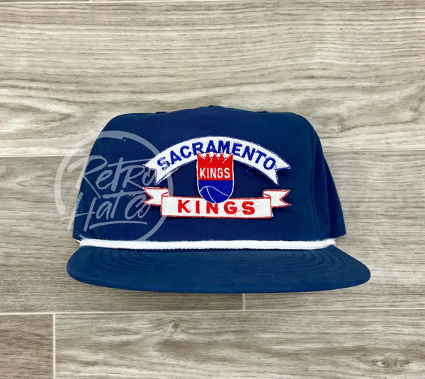 Vintage 90S Sacramento Kings Patch On Blue Poly Rope Hat Ready To Go