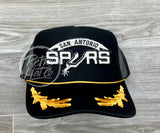 Vintage 90S San Antonio Spurs Patch On Black Meshback Trucker Hat W/Scrambled Eggs Ready To Go