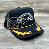 Vintage 90S San Antonio Spurs Patch On Black Meshback Trucker Hat W/Scrambled Eggs Ready To Go