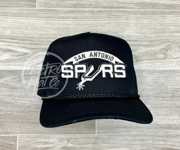 Vintage 90S San Antonio Spurs Patch On Black Retro Rope Hat Ready To Go