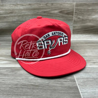 Vintage 90S San Antonio Spurs Patch On Red Poly Rope Hat Ready To Go