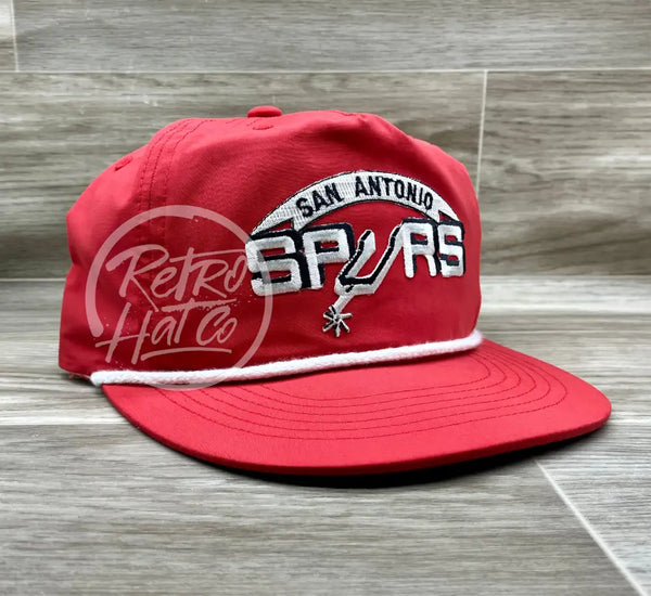 Vintage 90S San Antonio Spurs Patch On Red Poly Rope Hat Ready To Go