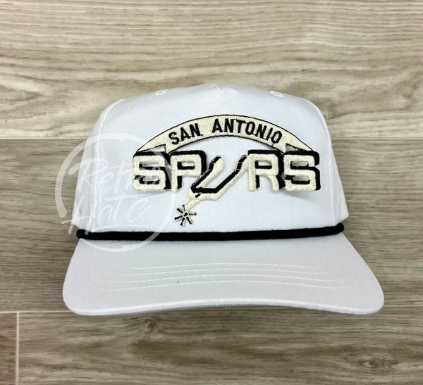 Vintage 90S San Antonio Spurs Patch On White Retro Hat W/Black Rope Ready To Go