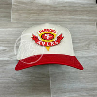 Vintage 90S San Francisco 49Ers Niners Pennant Patch On Natural/Red Retro Hat Ready To Go