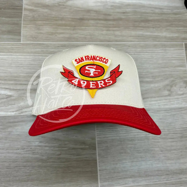 Vintage 90S San Francisco 49Ers Niners Pennant Patch On Natural/Red Retro Hat Ready To Go