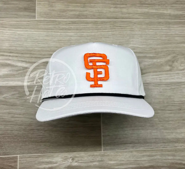 Vintage 90S San Francisco Giants Sf Patch On White Retro Hat W/Black Rope Ready To Go