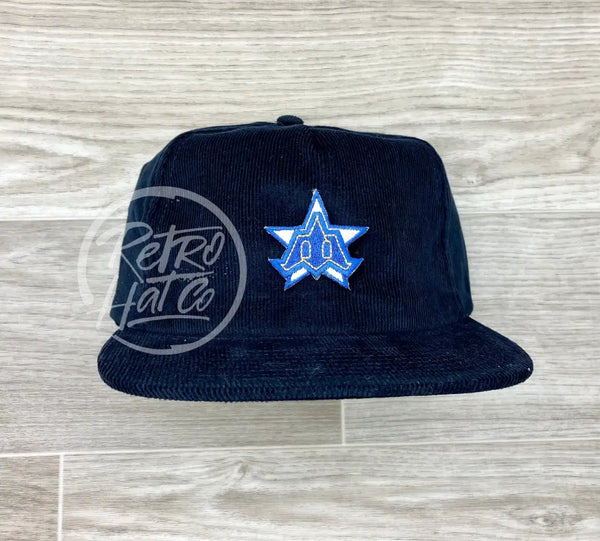 Vintage 90S Seattle Mariners M On Navy Corduroy Hat Ready To Go