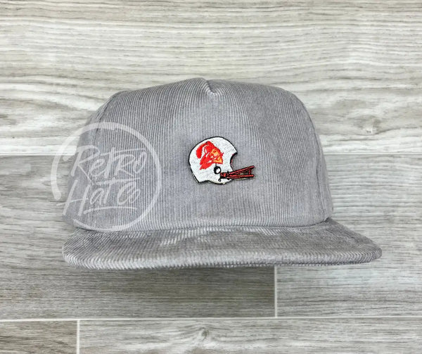 Vintage 90S Tampa Bay Buccaneers Helmet Patch On Gray Corduroy Hat Ready To Go