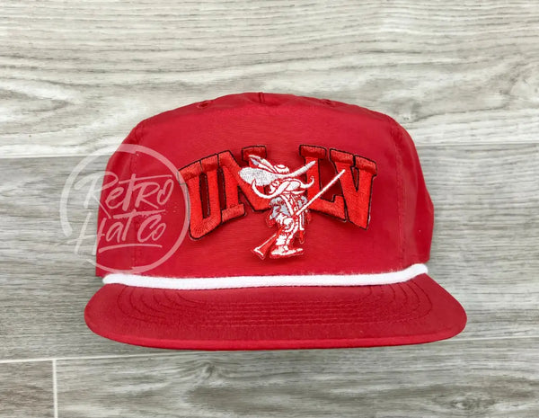 Vintage 90S Unlv Rebels Patch On Red Poly Rope Hat Ready To Go