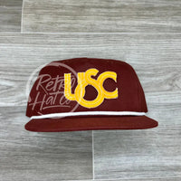 Vintage 90S Usc Trojans - Southern California Patch On Maroon Retro Hat W/White Rope Ready To Go