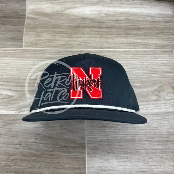 Vintage Nebraska Huskers On Charcoal Retro Rope Hat W/White Ready To Go