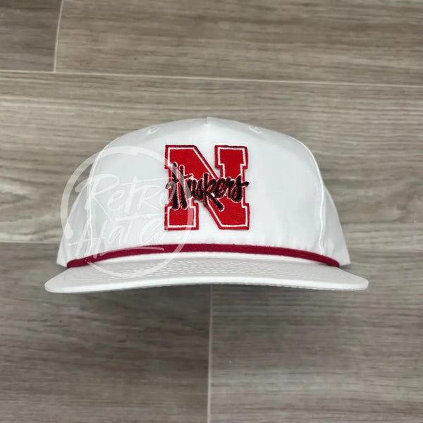 Vintage Nebraska Huskers On White Retro Rope Hat W/Red Ready To Go