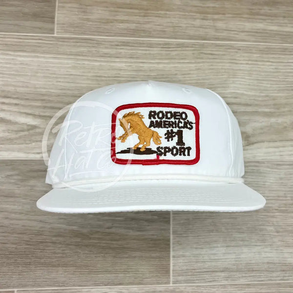 Vintage Rodeo #1 Sport On Solid White Retro Rope Hat Red Border Ready To Go