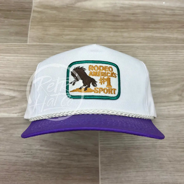 Vintage Rodeo #1 Sport On White/Purple Retro Hat Ready To Go