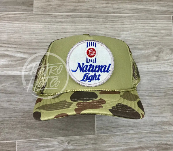Vintage Silver Natural / Natty Light Patch On Solid Front Camo Meshback Trucker Hat Ready To Go