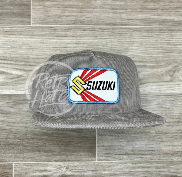 Vintage Suzuki Patch On Gray Corduroy Hat Ready To Go