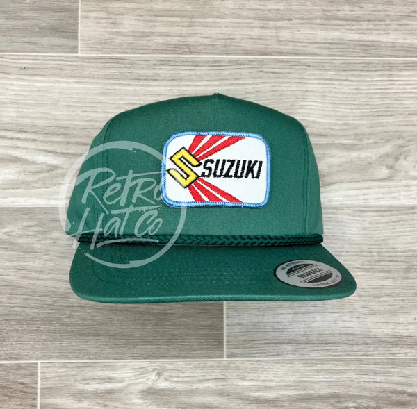 Vintage Suzuki Patch On Green Classic Rope Hat Ready To Go