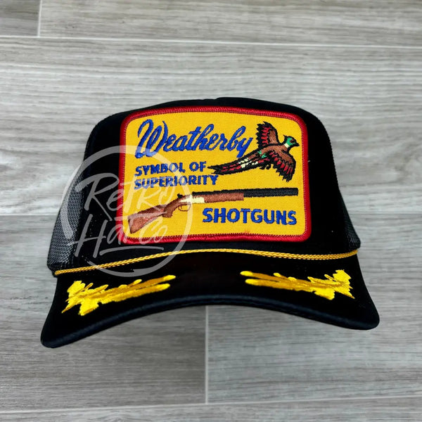 Vintage Weatherby Shotgun Patch On Black Meshback Trucker Hat W/Scrambled Eggs Ready To Go