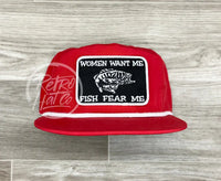 Women Want Me / Fish Fear On Retro Poly Rope Hat Red Ready To Go
