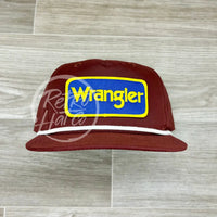 Wrangler (Blue) On Retro Rope Hat Maroon W/White Ready To Go