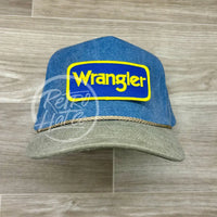 Wrangler (Blue) Patch On Stonewashed Sky/Sand Retro Rope Hat Ready To Go