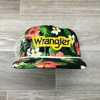 Wrangler On Black Hawaiian Retro Rope Hat W/Leather Strap Back Ready To Go