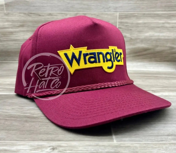 Wrangler On Maroon Retro Rope Hat Ready To Go