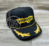 Wrangler Patch On Black Trucker Hat W/Scrambled Eggs Ready To Go