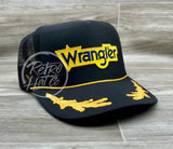 Wrangler Patch On Black Trucker Hat W/Scrambled Eggs Ready To Go