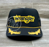 Wrangler Patch On Black Trucker Hat W/Scrambled Eggs Ready To Go